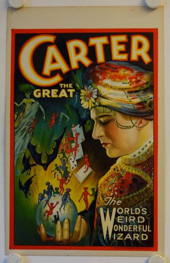 Carter the Great - The World's Weird Wonderful Wizard original 1926 US Magic Show Window Card